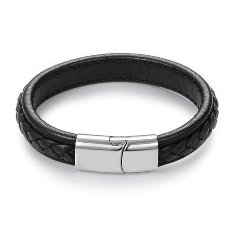 Punk Black Braided Leather Bracelet