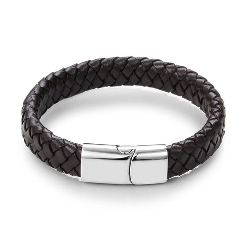 Punk Black Braided Leather Bracelet