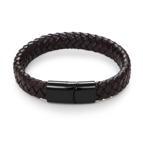 Punk Black Braided Leather Bracelet