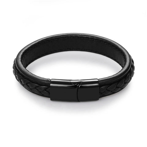 Punk Black Braided Leather Bracelet