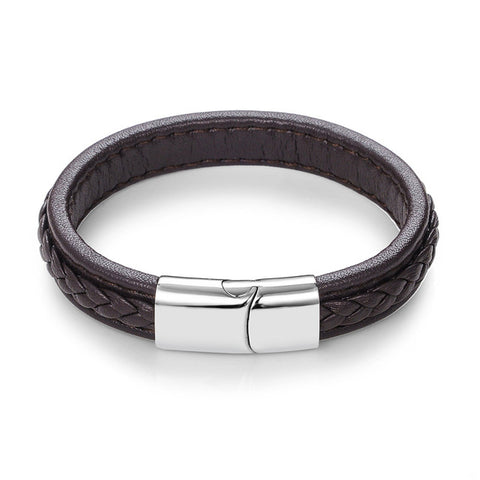 Punk Black Braided Leather Bracelet