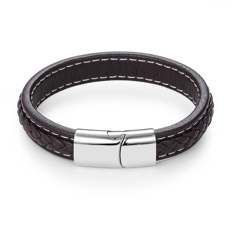 Punk Black Braided Leather Bracelet-BROWN