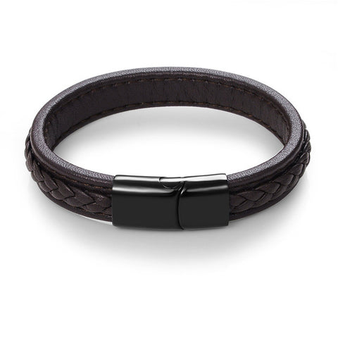 Punk Black Braided Leather Bracelet-Brown