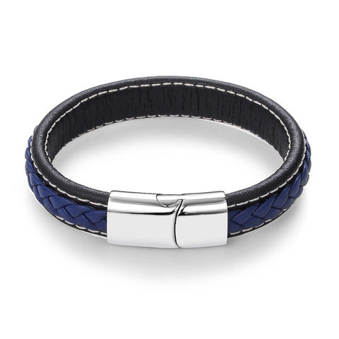 Punk Black Braided Leather Bracelet-Blue